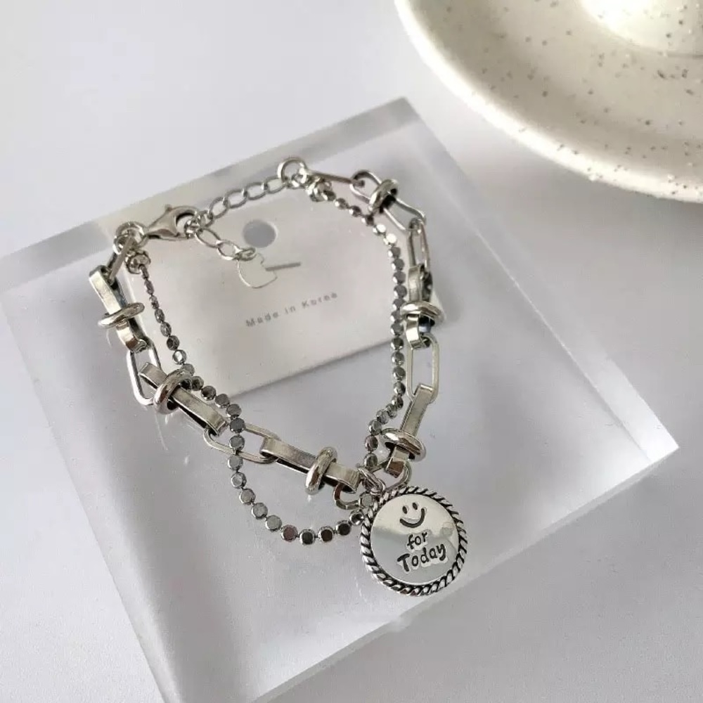 Smiley face Silver Double Chain Bracelet